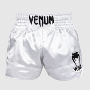 White Muay Thai Shorts – Premium Kickboxing Sportswear